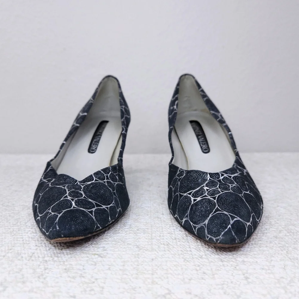 Vintage Martinez Valero Kitten Heel Pumps US 9 Metallic Leather Slip-On Heels